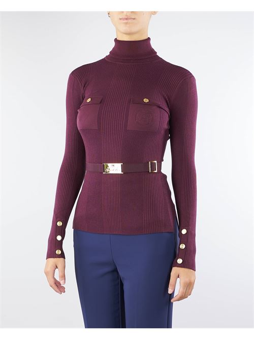 Turtleneck shirt in narrow-ribbed lyocell and silk fabric with logo embroidery Elisabetta Franchi ELISABETTA FRANCHI | Sweater | MK11B46E2CG3